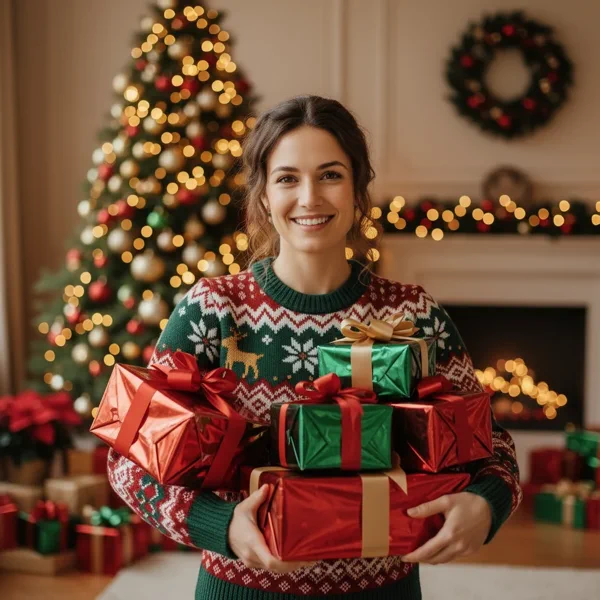 Holding Christmas Gifts